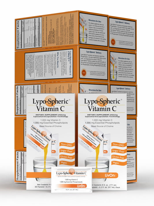 LivOn Liposomal Vitamin C packet front view, convenient daily immune support.