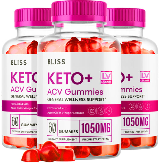 LIVORKA Bliss Keto ACV Gummies pack front, three bottles for convenient daily wellness.