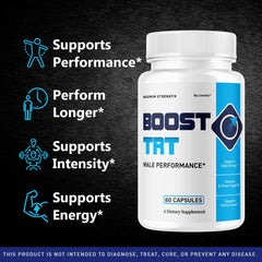 BoostTRT capsules close-up showcases easy-to-take daily capsules.