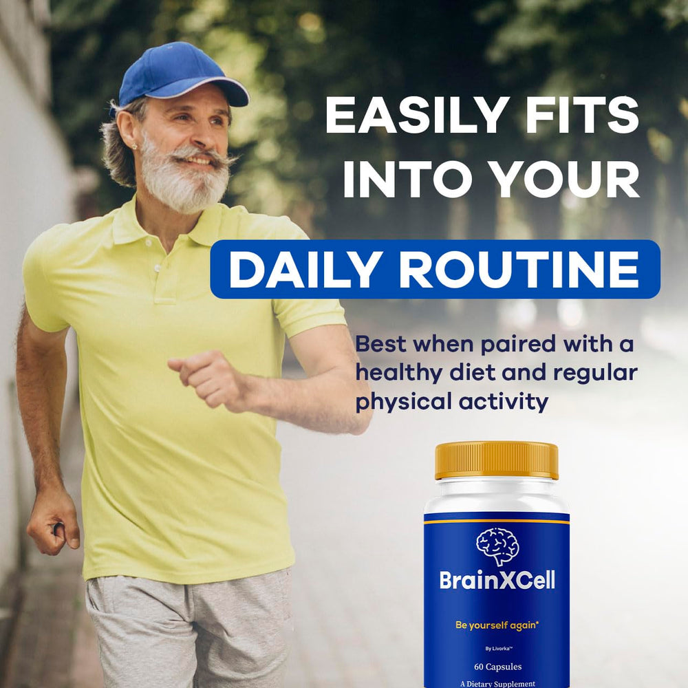 LIVORKA BrainXCell bottle on desk suggests convenient daily routine