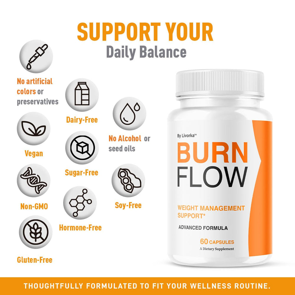LIVORKA Burn Flow 180 capsules indicate lasting supply.