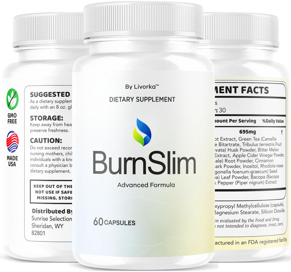 LIVORKA Burn Slim capsules GMP facility background conveys quality control.
