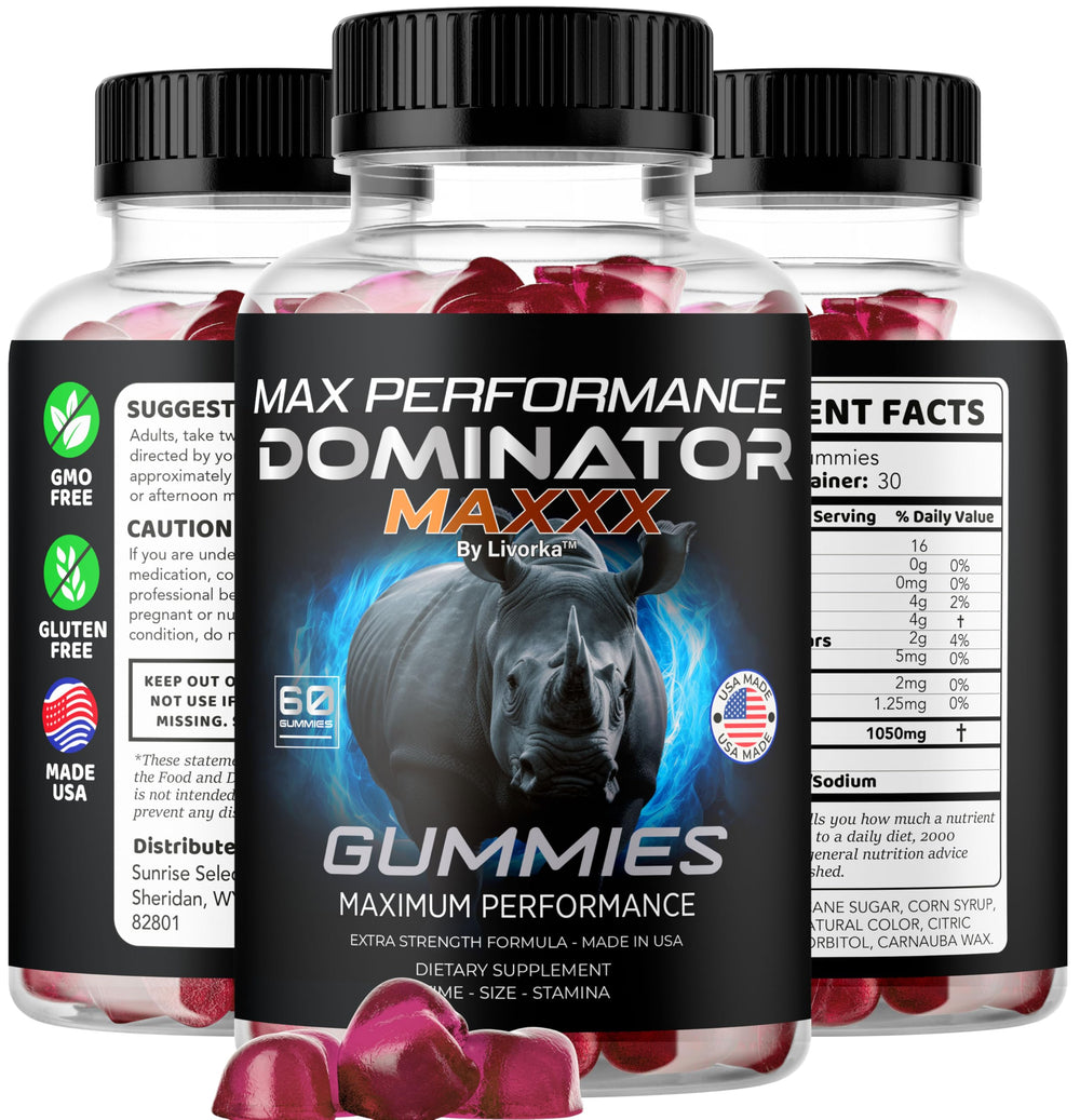 Shop-ready display of LIVORKA Dominator Maxxx gummies on shelf for easy access.