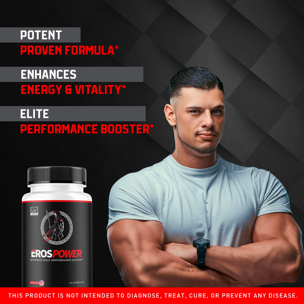 LIVORKA Eros Power capsules for men on a display, suggesting a daily routine.