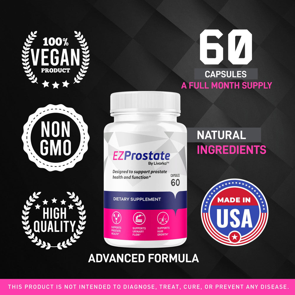 LIVORKA EZ Prostate advanced formula label suggesting trusted ingredients.