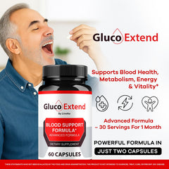 LIVORKA Gluco Extend capsules on a white tray highlighting easy daily dosing.