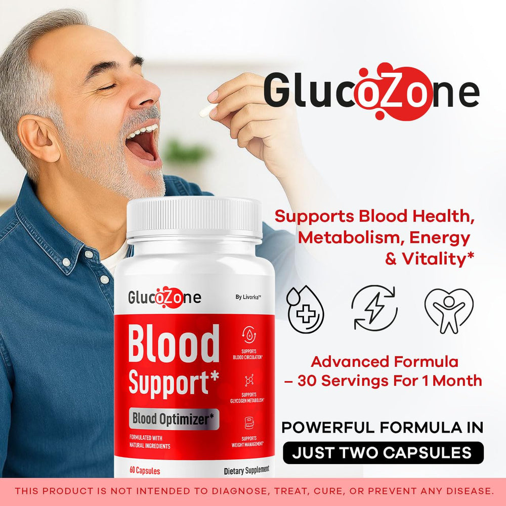 LIVORKA GlucoZone capsules closeup showing easy to swallow capsules.