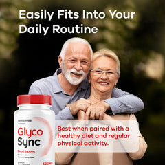 Glyco Sync daily-use bottle sits on a kitchen counter for routine.