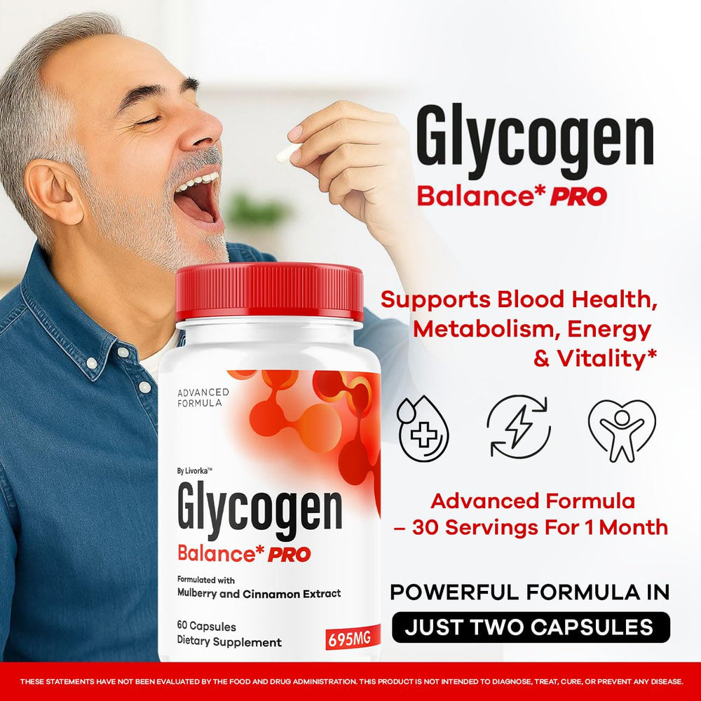 LIVORKA Glycogen Balance Pro capsules close-up showing easy-to-swallow pills
