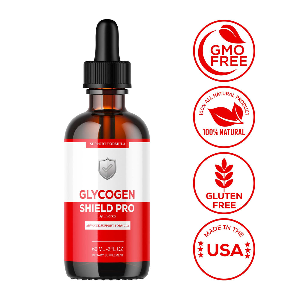Pack-shot with two LIVORKA Glycogen Shield Pro bottles for 60-day supply.
