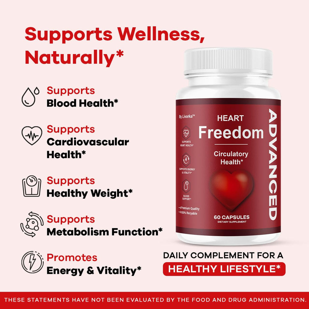 LIVORKA Heart Freedom capsules close-up, premium all-natural ingredients in focus.
