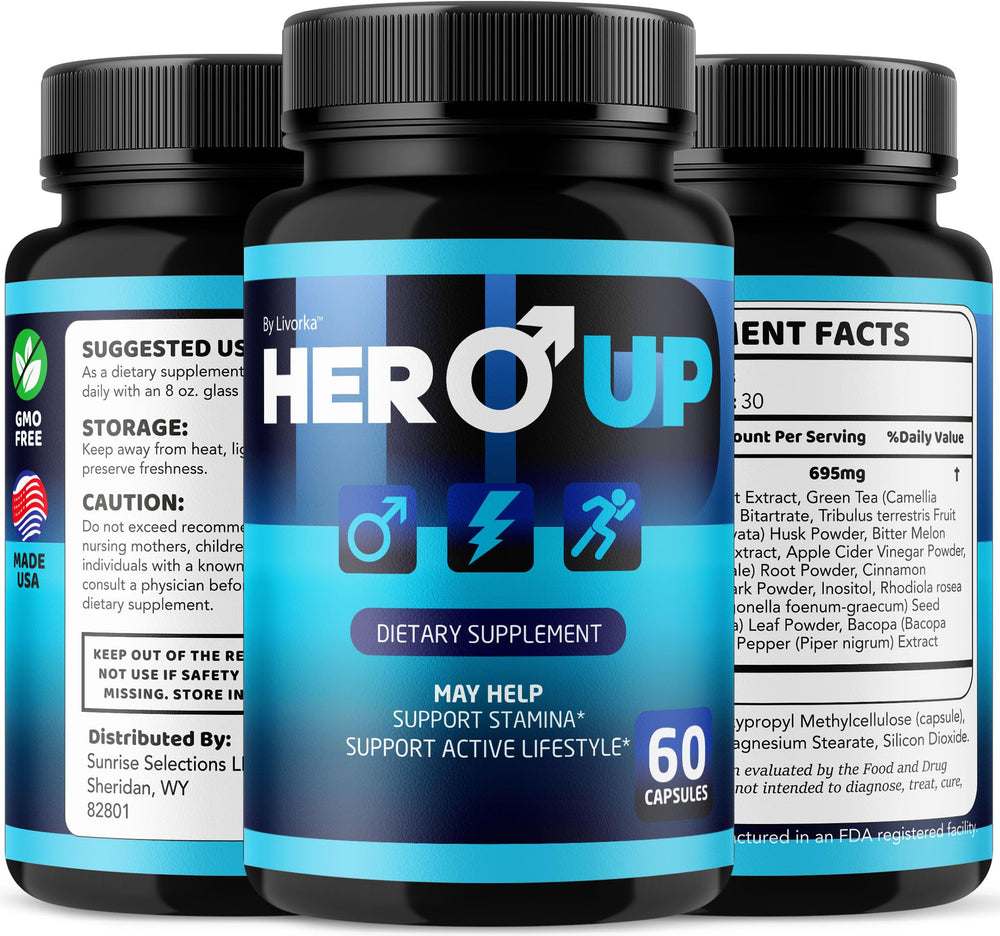 LIVORKA Hero Up natural ingredients focus communicates clean components for mindful supplementation.