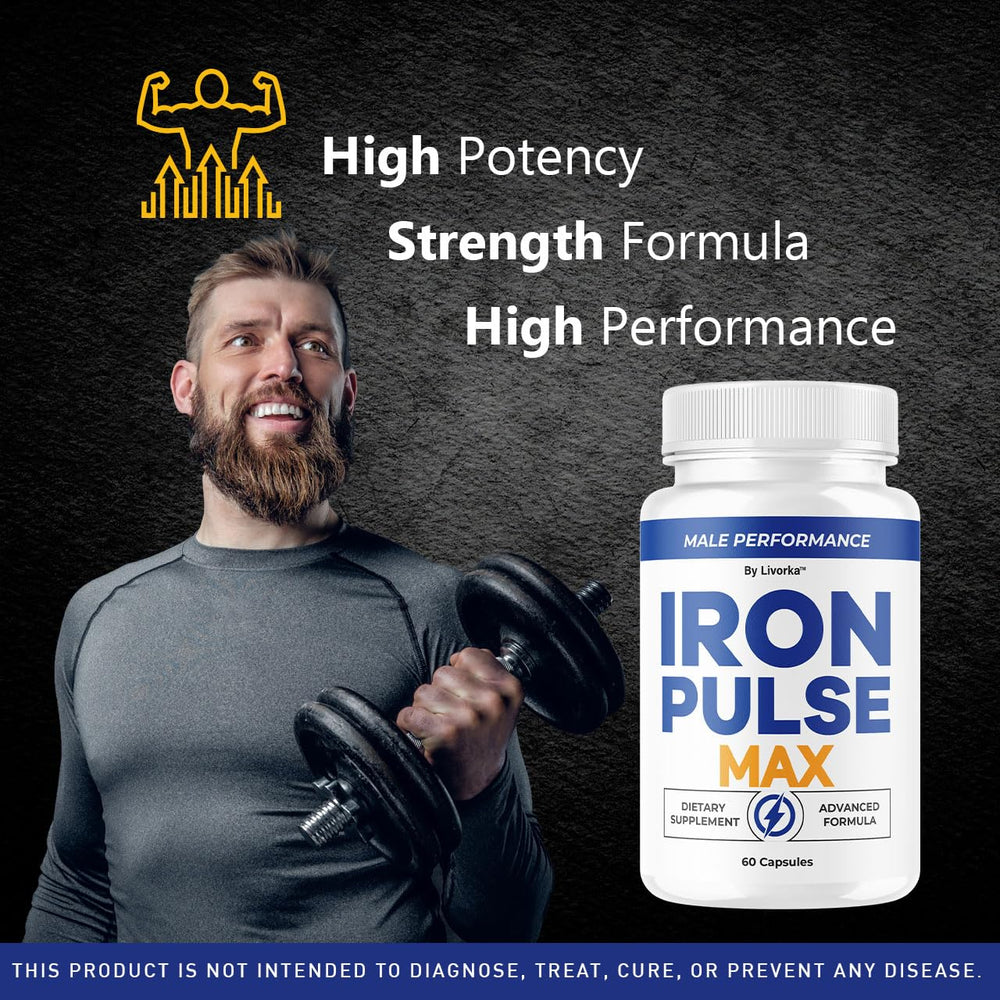LIVORKA Iron Pulse Max capsules close-up highlighting premium all-natural formula