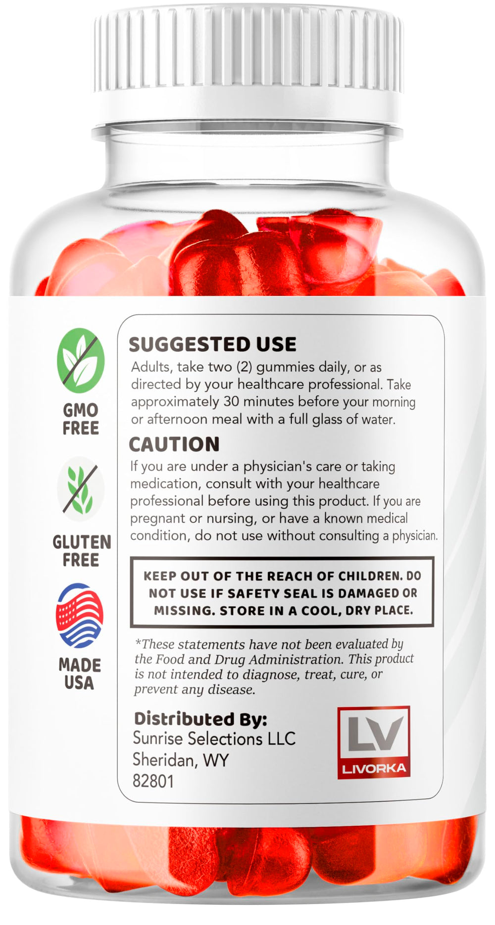 LIVORKA Ketosyn ACV Gummies texture closeup suggests easy chew.
