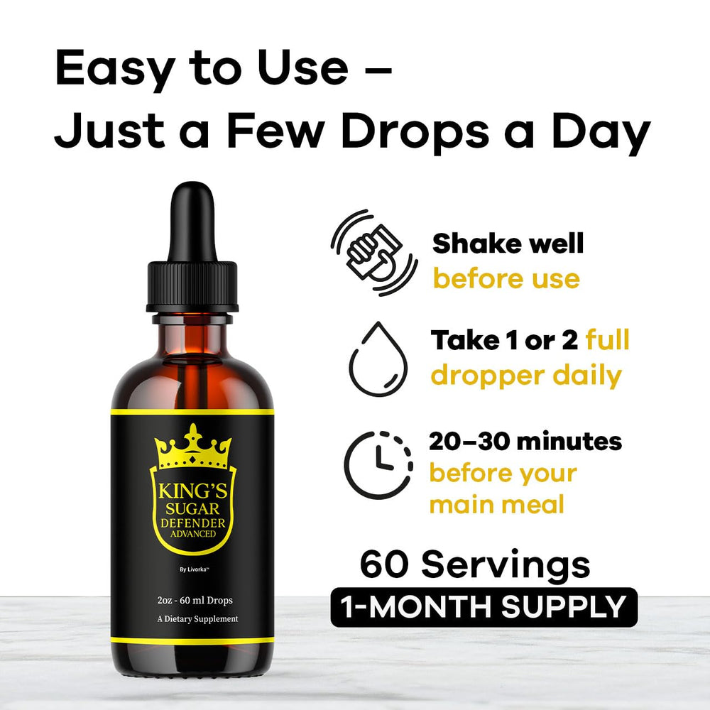 Packaging box for LIVORKA Kings Sugar Defender on a clean surface