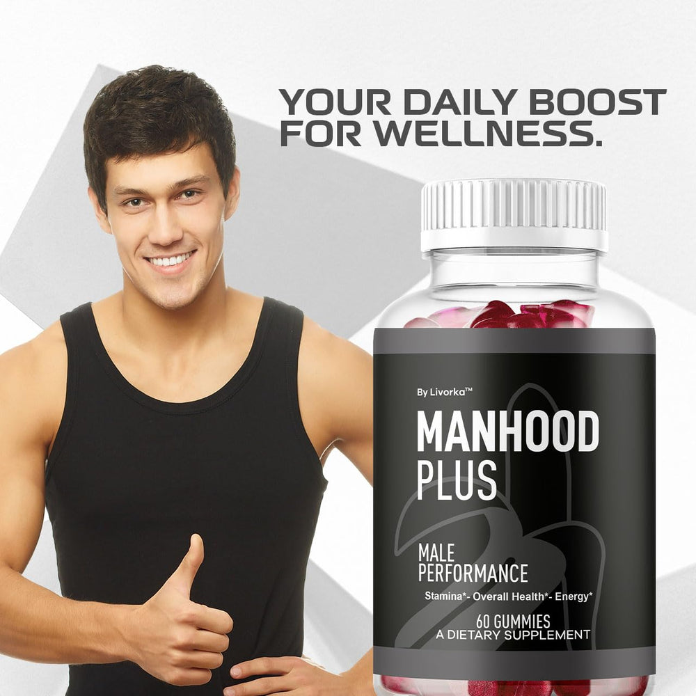 LIVORKA Manhood Plus gummies texture showcasing chewy consistency and color.