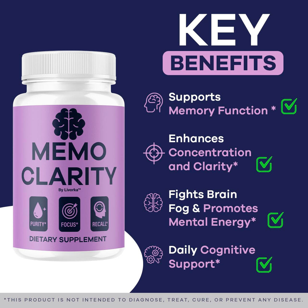 LIVORKA Memo Clarity capsules close-up showing soft, easy-to-swallow pills.