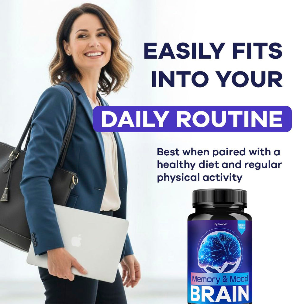 LIVORKA Memory Mood Brain pour capsules illustrating convenient access.