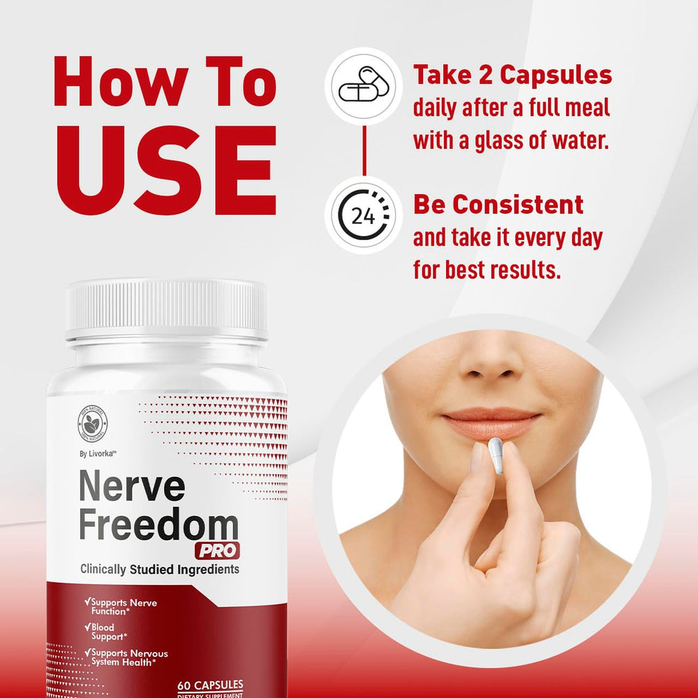 LIVORKA Nerve Freedom Pro capsules on countertop, easy daily routine