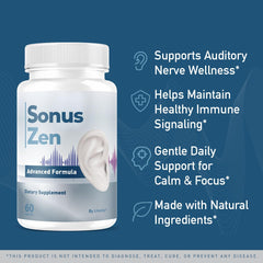 LIVORKA SonusZen capsules bottle back with supplement details for overall health.