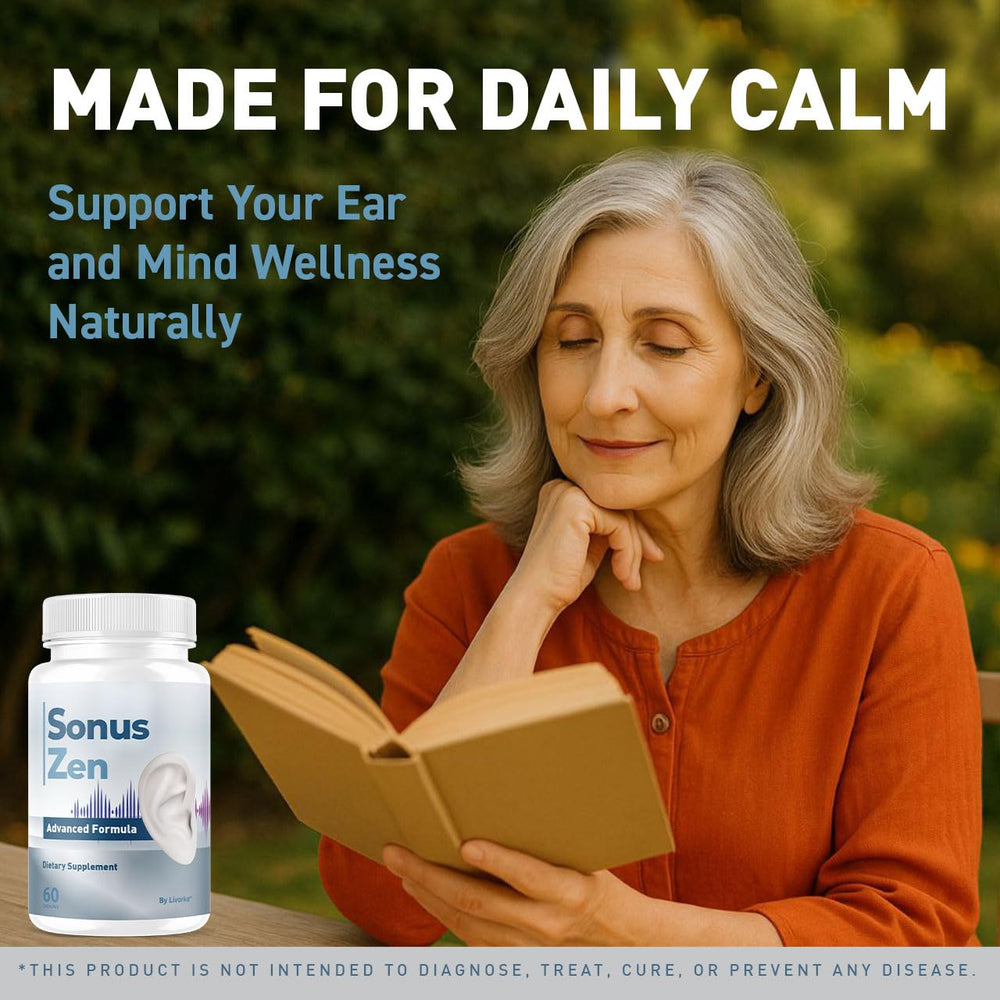 LIVORKA SonusZen capsules pouring scene for simple two-per-day use.