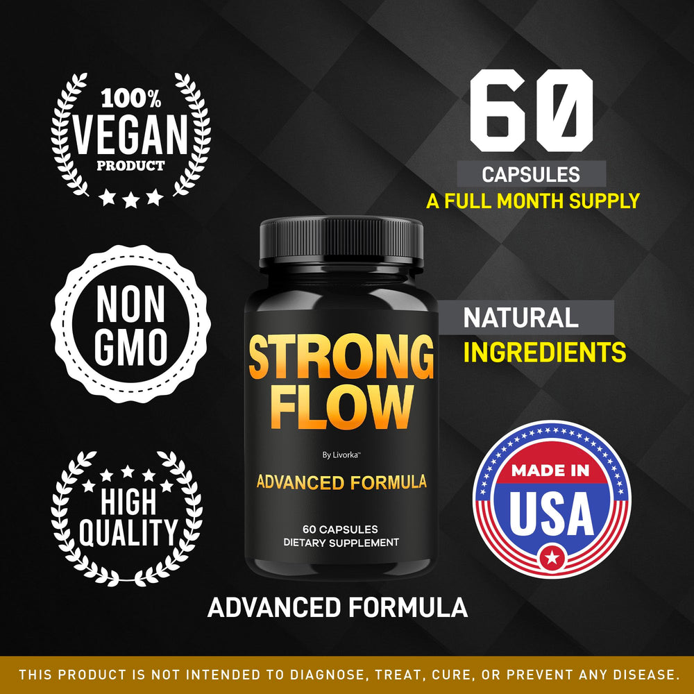 LIVORKA Strong Flow label design shows dosage and ingredients for easy reference.