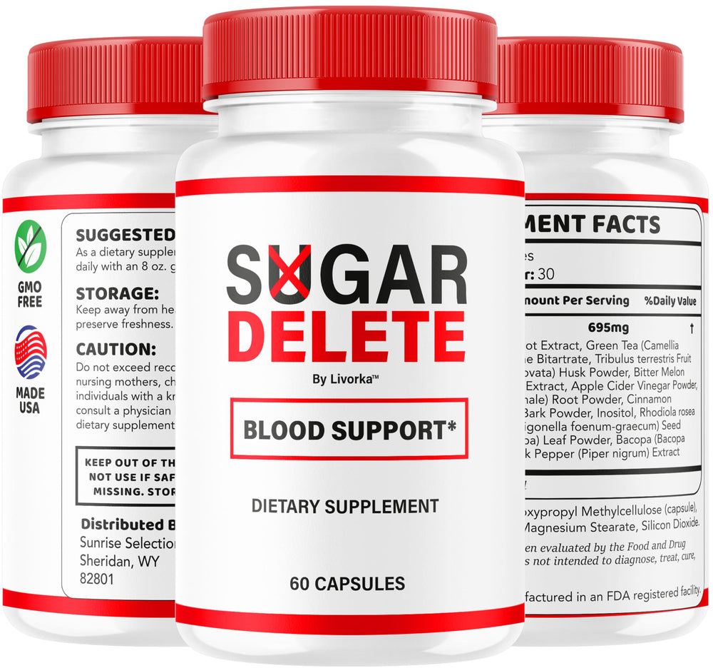 LIVORKA Sugar Delete capsules with a healthy snack suggesting daily routine.