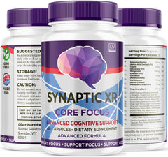 Usage scene shows a person taking Synaptic XR capsules during work
