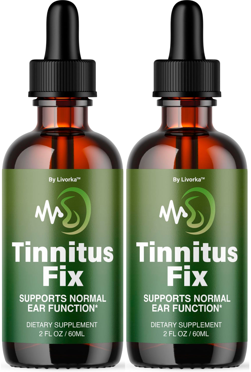 LIVORKA TinnitusFix Drops bottle front for natural ear wellness support.