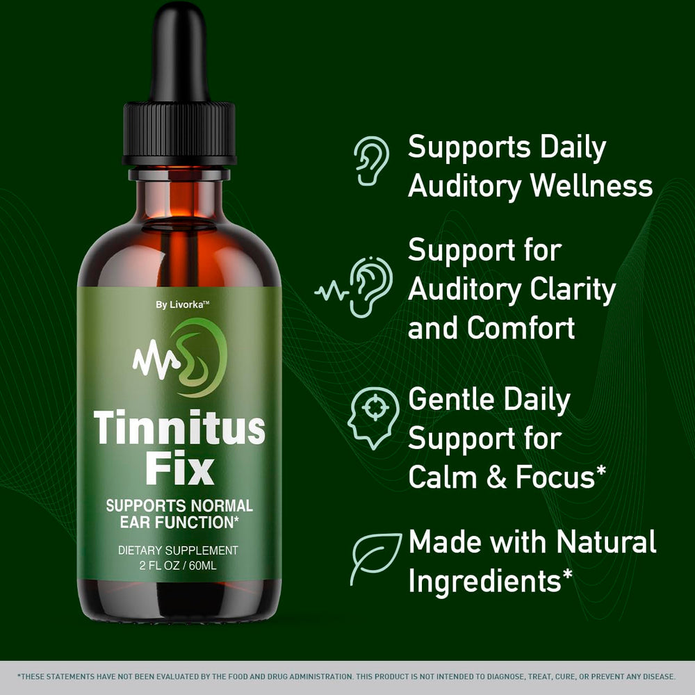 LIVORKA TinnitusFix Drops bottle side view showing compact packaging.