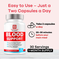 LIVORKA Trusted Relief Blood Support capsules label shows branding and reliability.