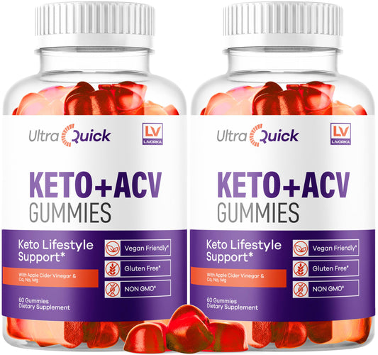 LIVORKA Ultra Quick Keto ACV Gummies 2Pack bottle front for on-the-go daily use.