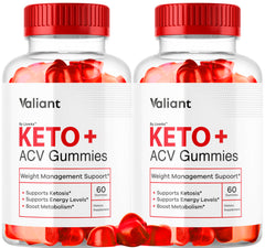 Valiant Keto ACV Gummies bottle on a kitchen counter for daily wellness.