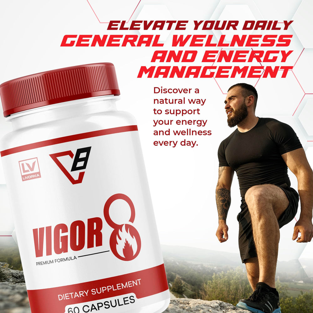 LIVORKA Vigor 8 for Men capsules closeup highlighting individual capsules for daily use.