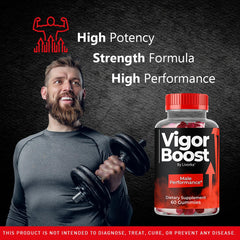 VigorBoost Gummies dispensing action shown for easy use.