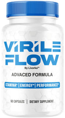 LIVORKA Virile Flow pills bottle on a clean surface suggests daily vitality support.