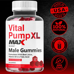 LIVORKA Vital Pump XL Max bottle emphasizes 60 gummies for daily use.