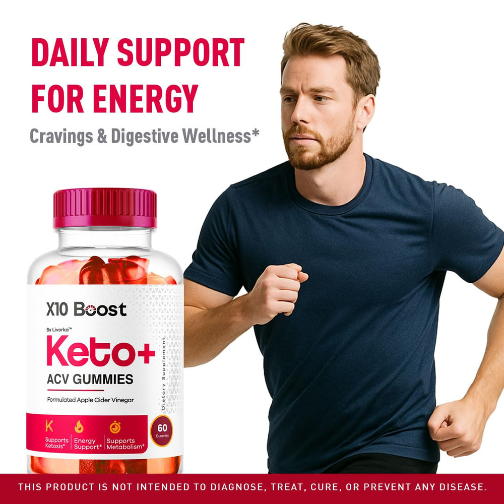 LIVORKA X10 Boost Keto Plus ACV Gummies front label highlights advanced formula.