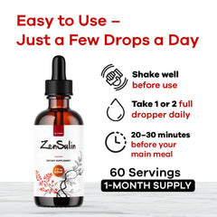 Dropper dispensing ZenSulin Drops into a glass for easy use.