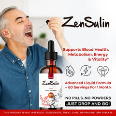 LIVORKA ZenSulin Drops label closeup highlighting an all-natural formula.