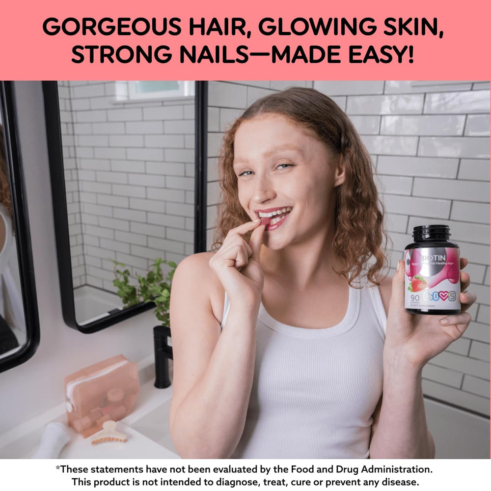LIVS Biotin Gummies label close-up showing vegan, gluten-free formula for hair health