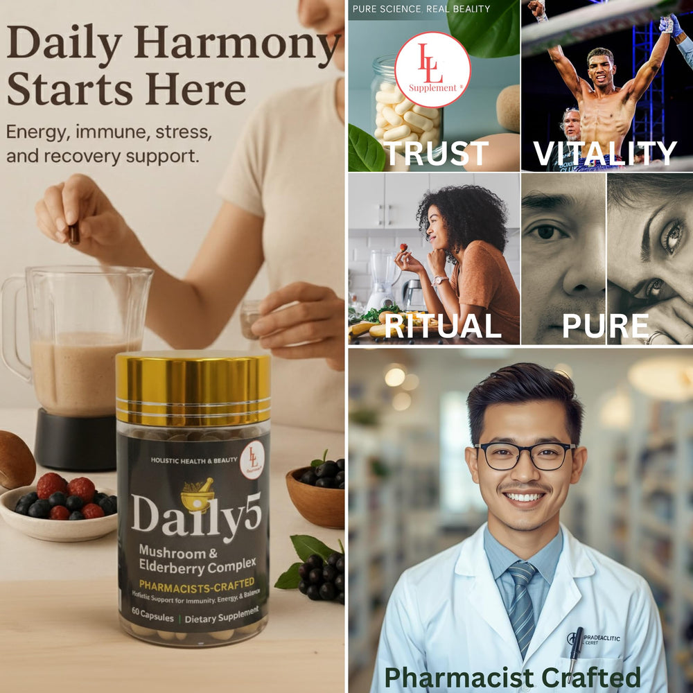 LL Supplement Daily5 vegan and non-GMO labeling on packaging