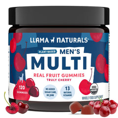 Llama Naturals bottle front with real fruit gummies for daily energy.