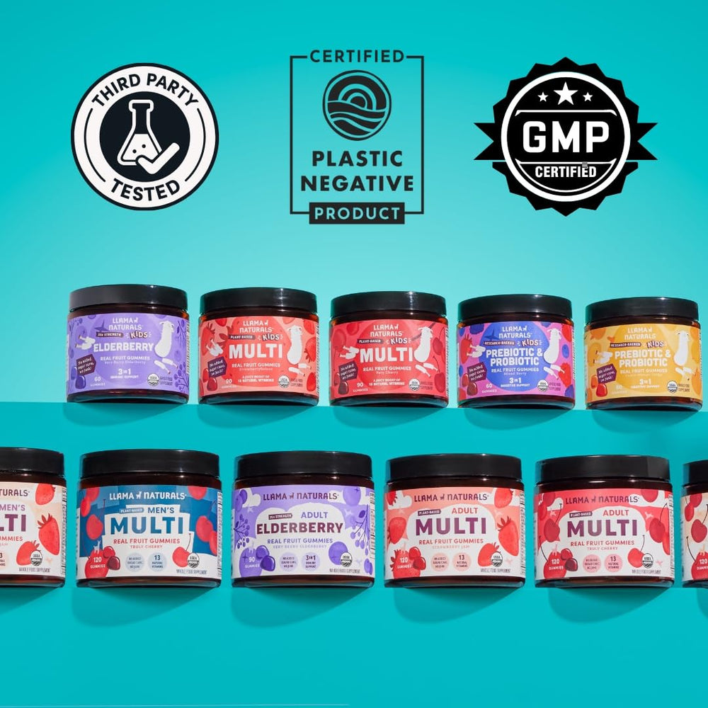 Llama Naturals packaging on shelf showcasing family-friendly ingredients.