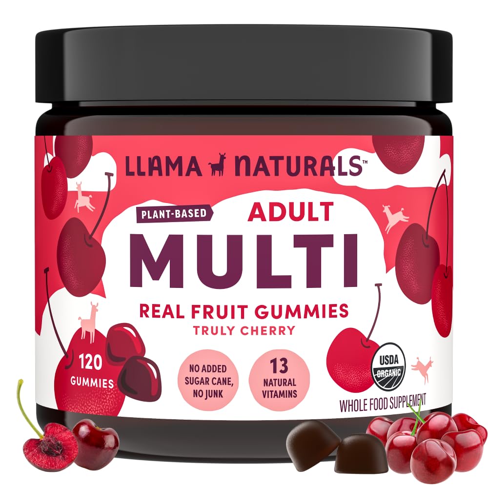 Llama Naturals Multivitamin cherry bottle promotes convenient daily wellness.