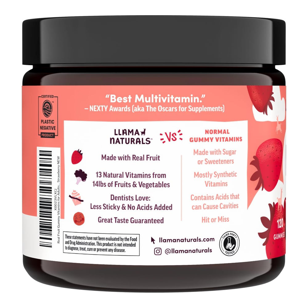 Llama Naturals multivitamin no added sugar cane detail on pack