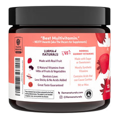 Llama Naturals multivitamin no added sugar cane detail on pack