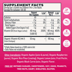 Llama Naturals gummies bottle closeup highlighting real raspberry flavor and organic ingredients.