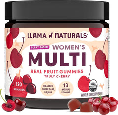 Llama Naturals Women's Multivitamin bottle with vegan real-fruit formula for daily wellness