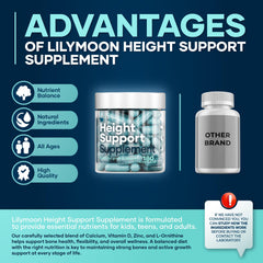 LM LILYNUTRAMOON Height & Bone Support packaging showing calcium-rich formula for growing teens